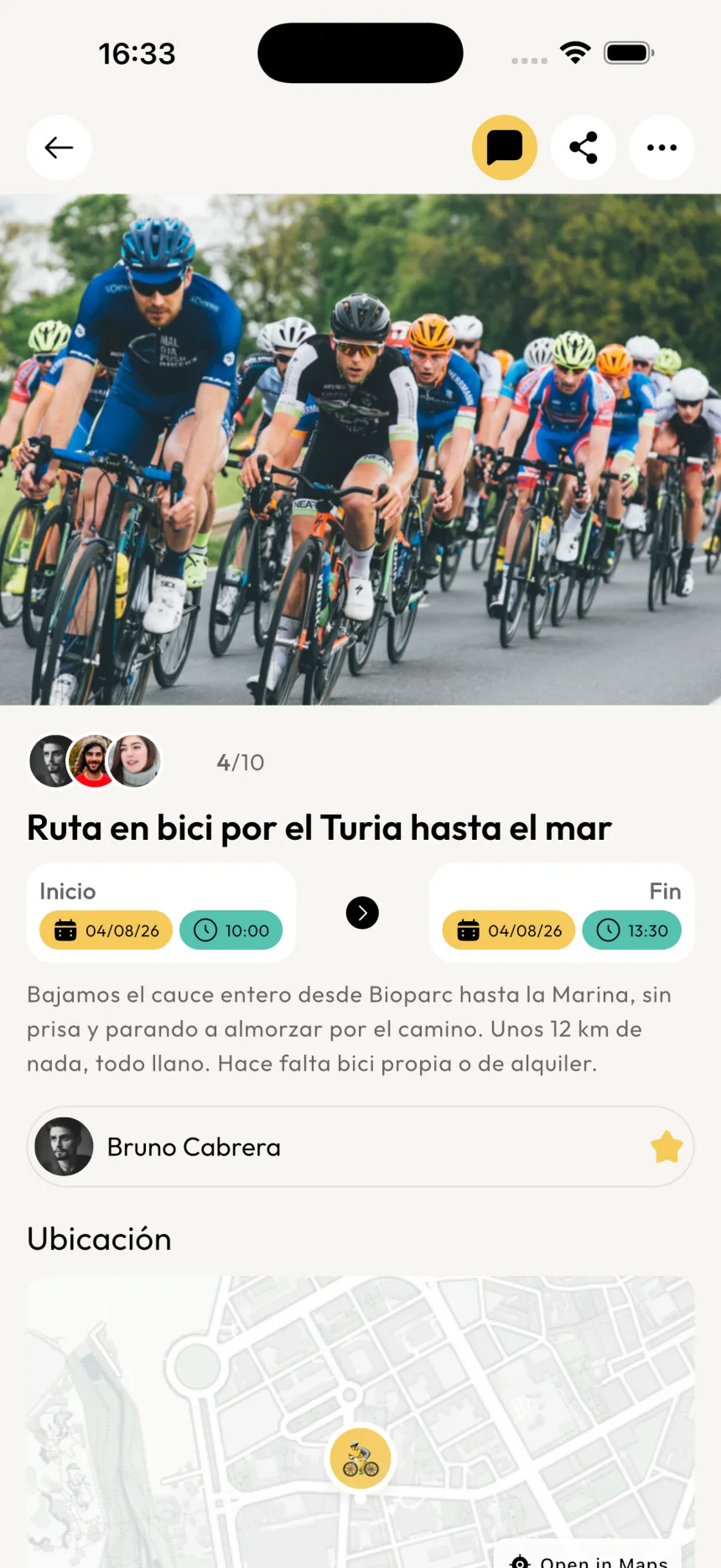 Así se verá vuestra actividad: foto, horario, lugar y plazas.